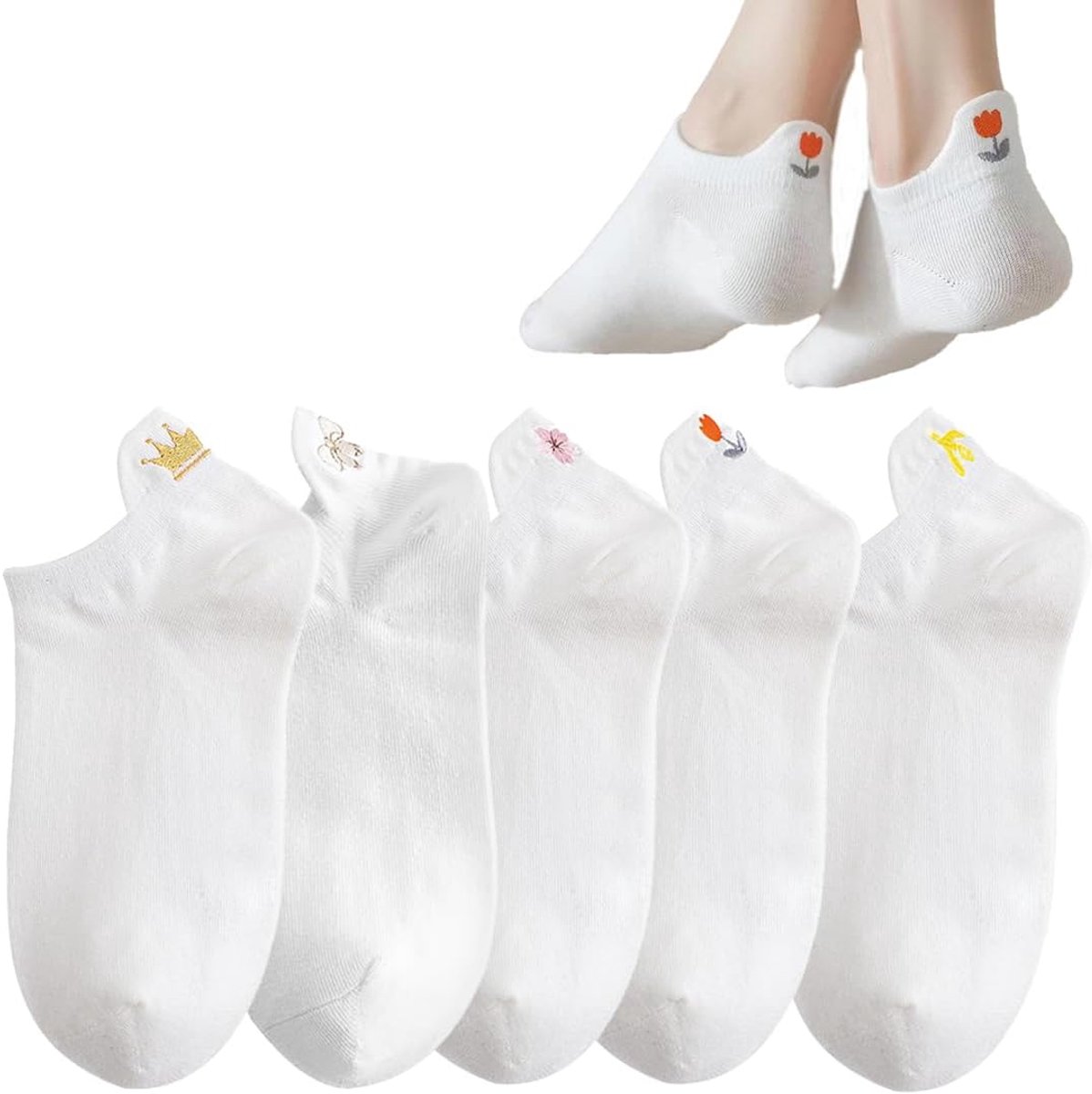 Sokken voor dames, 35-42, witte sokken voor dames, geschikt voor sneakers en dagelijks gebruik, comfortabele sokken, elastisch en ademend