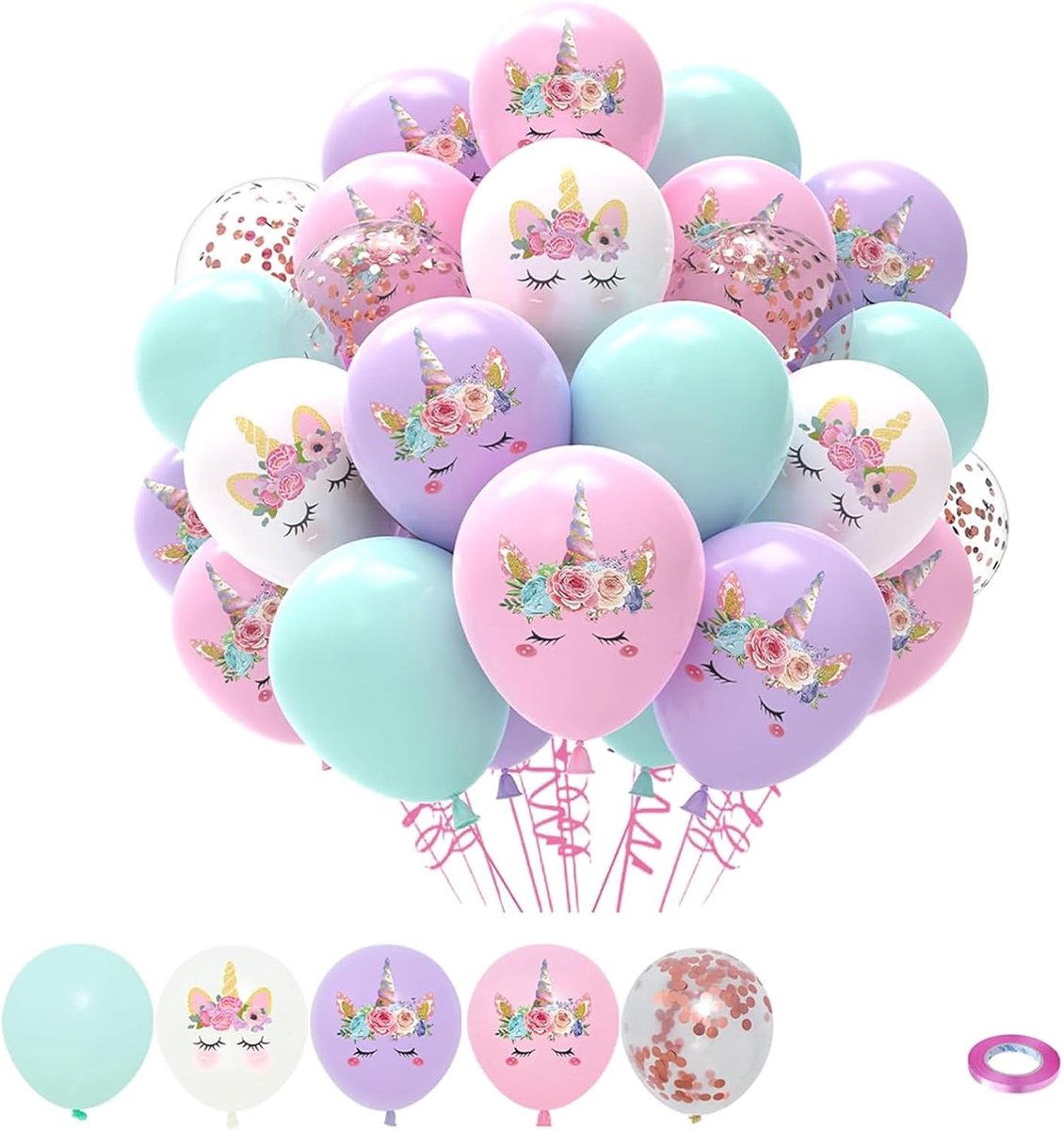 SnelShoppen - 27 Stuks Eenhoorn Ballonnen, Ballonnen Decoratie voor Meisjes Verjaardag, Eenhoorn Ballon Dieren voor Verjaardagsfeest, Prinses Verjaard
