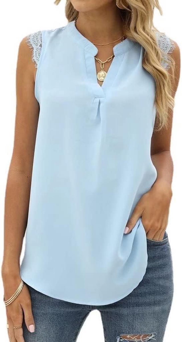 blouse voor dames, elegant, kant, chiffon, top, tuniek, hemd, V-hals, zomer, casual, shirts, bovenstuk