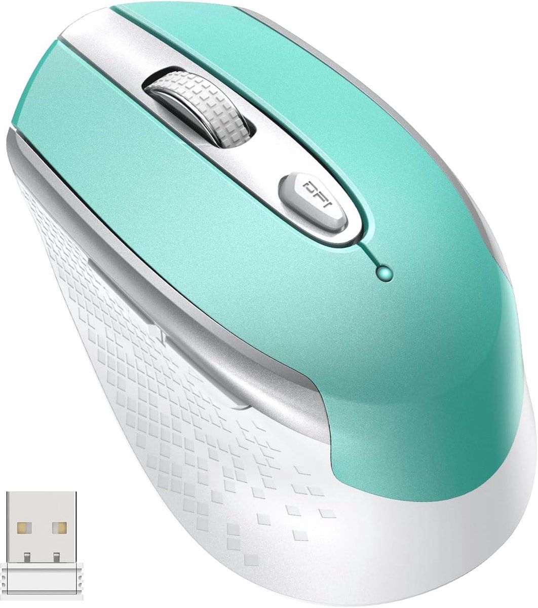 cimetech Draadloze muis voor laptop, draadloze muis, stil, voor USB, draadloze optische muis voor desktopcomputer, 6 toetsen, 1600 dpi met 3 instelbare niveaus (blauw)