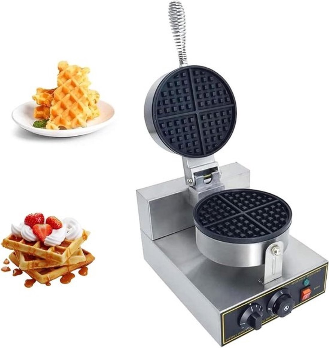 Rond Wafelijzer - Apparaat Bakken - Desserts Maken - Instelbare Temperatuur - 25x32x25 cm - Zilverkleurig