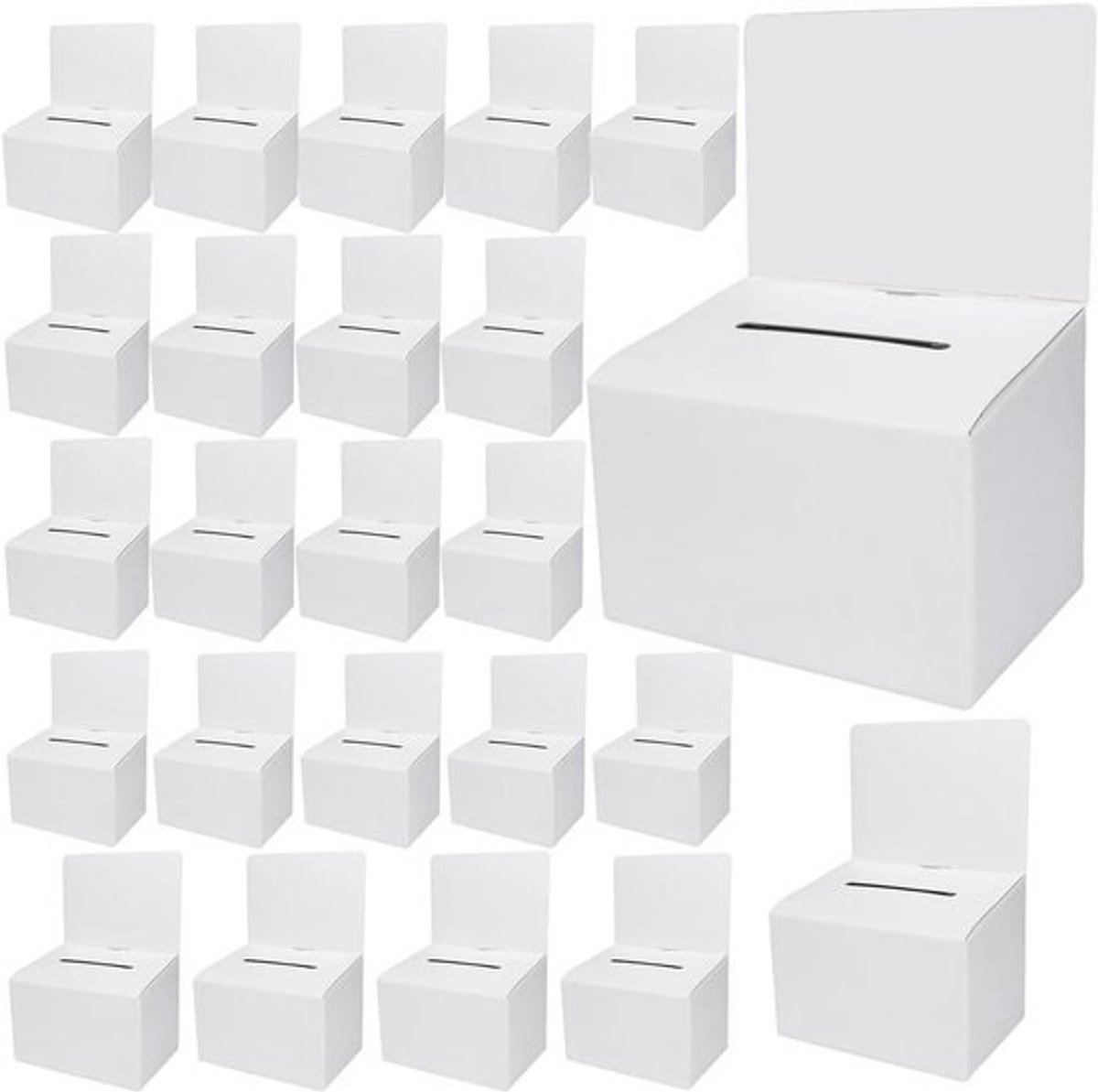 Kartonnen Stembus - Loterijdozen Suggestiedozen - Ideeën Verzamelen - Verwijderbare Sleuf - 15 x 15 cm - Wit