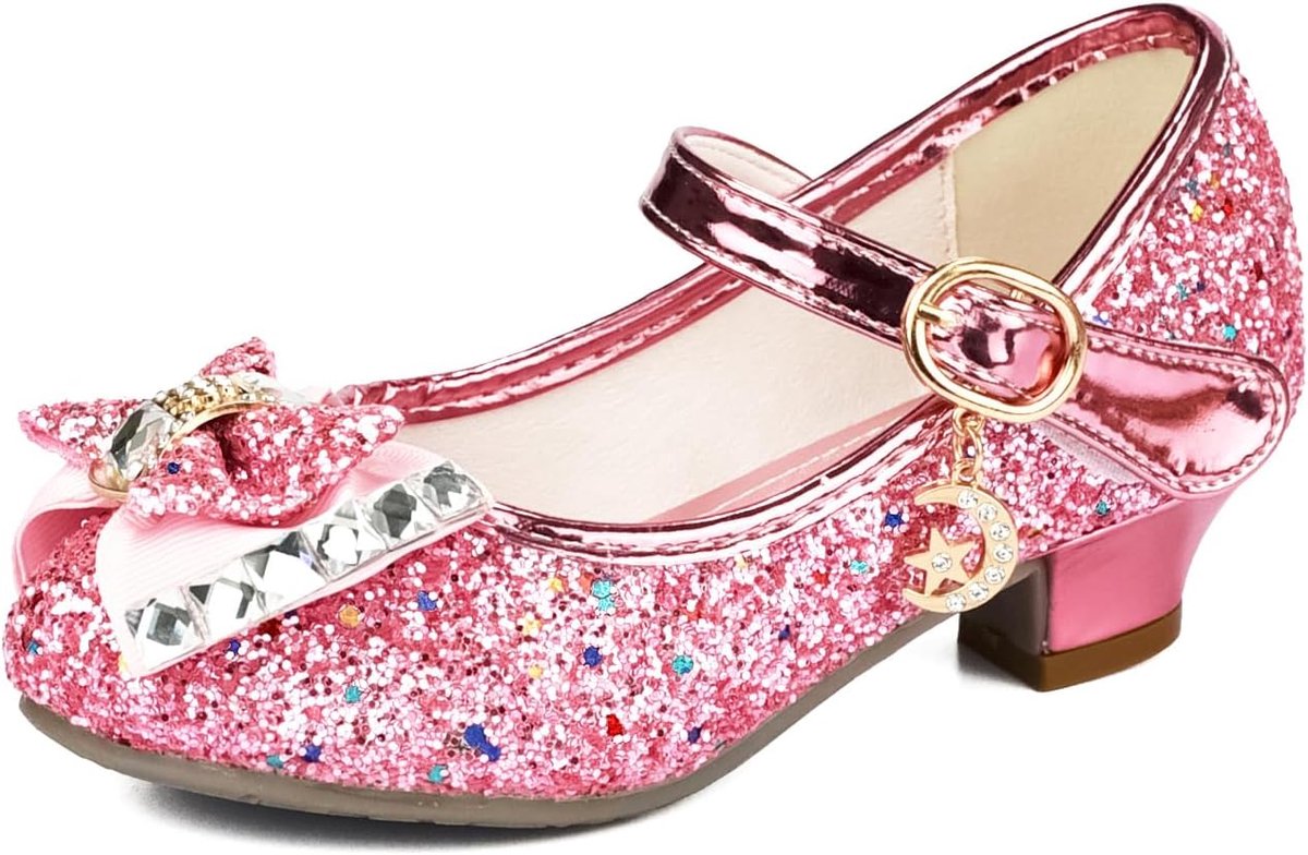 Schoenen met hak en pailletten voor meisjes, Glinsterende koningin-aankleedschoenen voor feestjes en verjaardagen Roze 27
