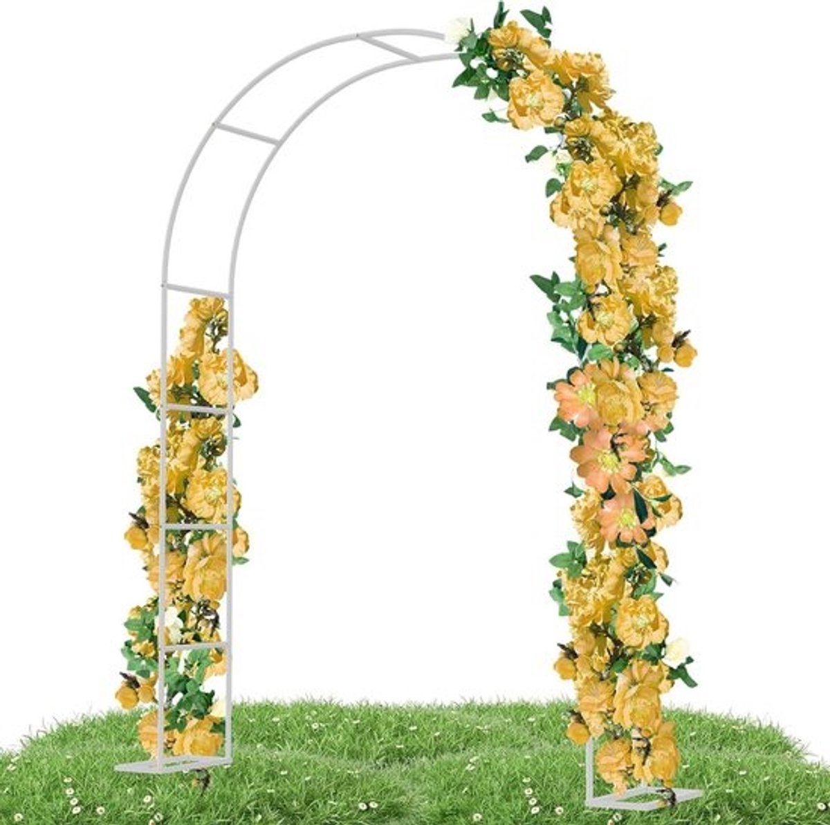 Rozenboog Metaal - Tuinboog Klimplanten - Decoratieve Tuinaanleg - Gepoedercoat Weerbestendig - 192x38x240cm - Wit