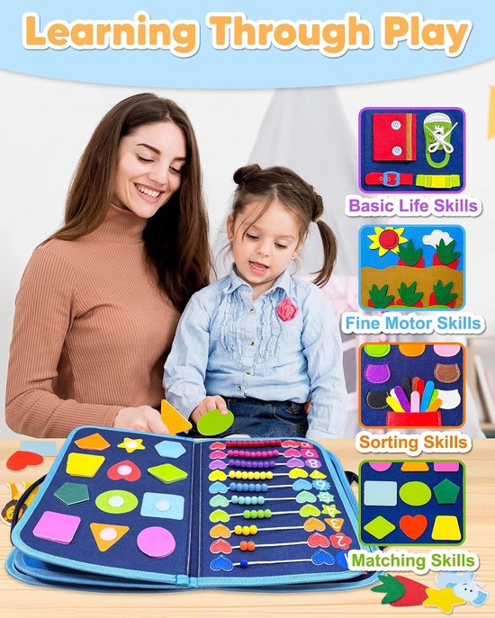 Busy Board - Montessori Speelgoed - Activiteitenboek - Sensorisch Speelgoed - Reisspeelgoed voor in de auto en onderweg - Educatief Peuter Speelgoed voor 3,4,5,6 jaar - Cadeau voor Jongens en Meisjes — afbeelding 4