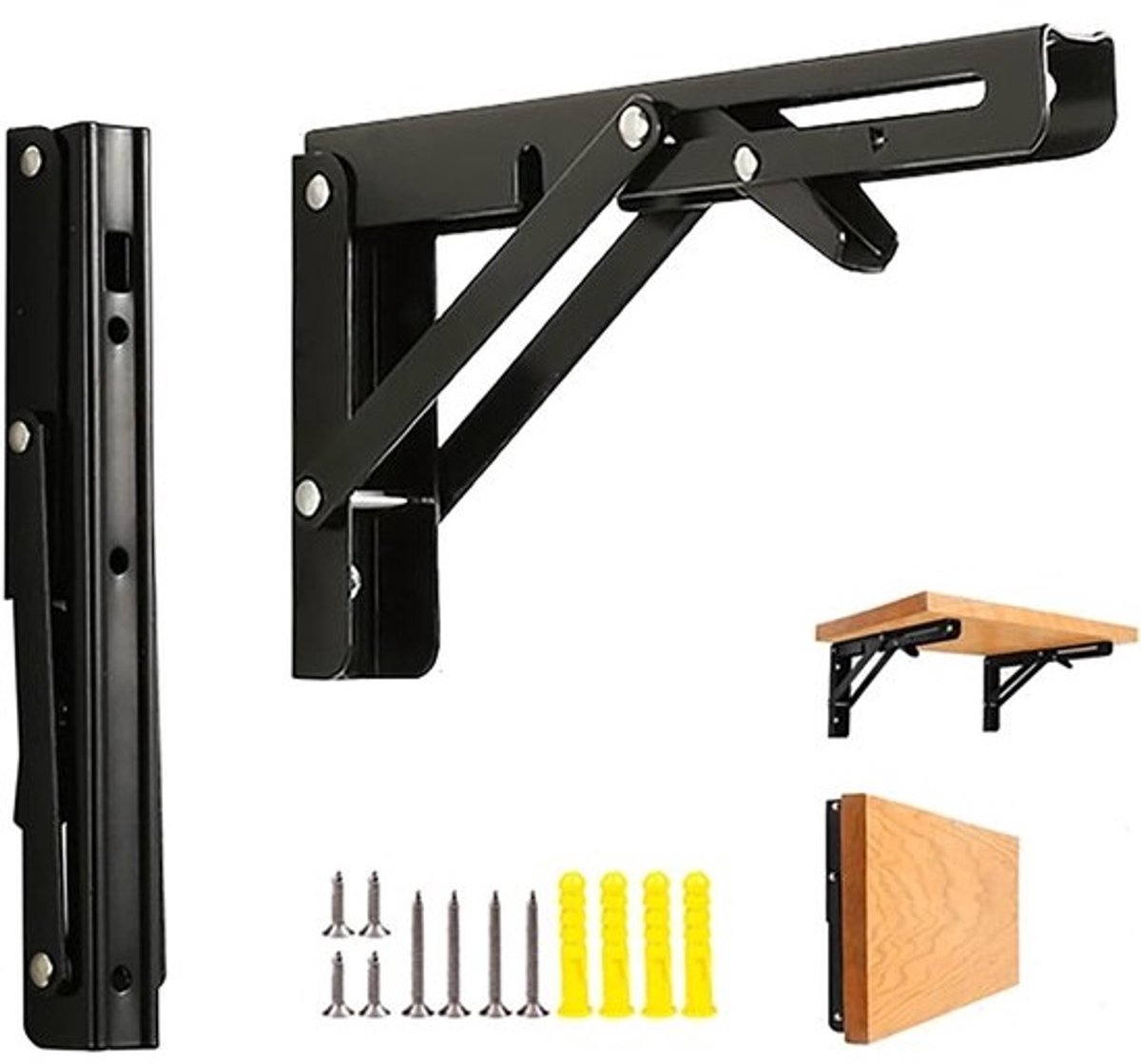 Opvouwbare Beugels - Metalen Steunen - Ruimte Besparen - Zware Belasting - 200mm - Zwart
