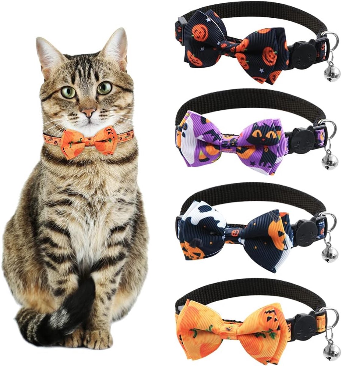 Dailygoods- Kattenhalsband Verstelbaar - Kattenhalsband met Strikbel - Kattenhalsband met Veiligheidssluiting - Kattenhalsband met Pompoenontwerp - Ka
