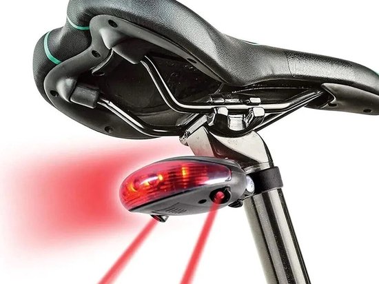Achterlaser Fietslicht – 5 LED + Rode Laserlijn – Inclusief Batterijen – Weerbestendig & Schokbestendig — afbeelding 3