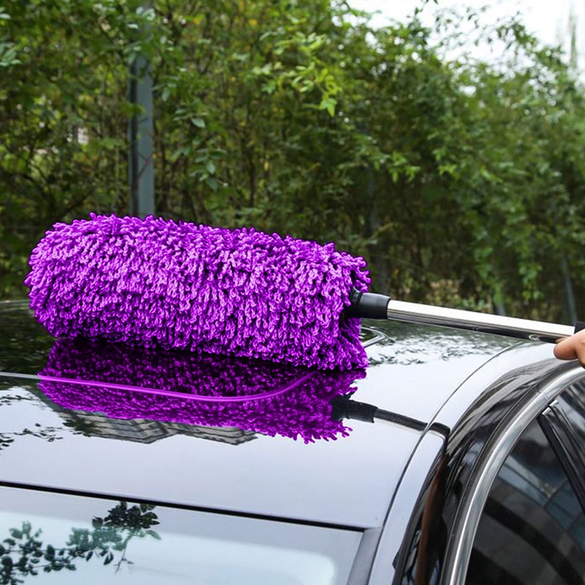 Ulisem - Uitschuifbare Auto Stofmop Met Verstelbare Steel 55-80cm - Auto Reiniging - Verlengbare Steel - Polyester Kop - Voor Binnen En Buiten