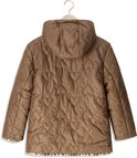 Bruine Like Flo jas met hartjespatroon, capuchon en luipaardprint voering.