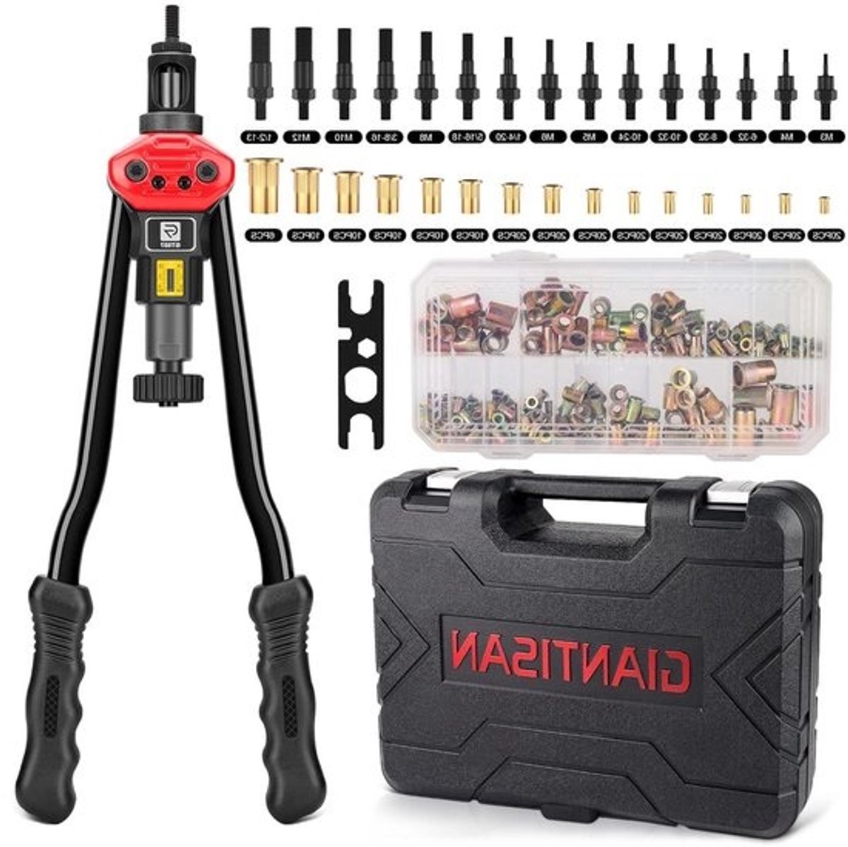 Klinknagelmoer Tool Set - Klinktang Moer Kit - Bevestigen van Moeren - 16 Inch Lange Arm - 236 Stuks - Oranje