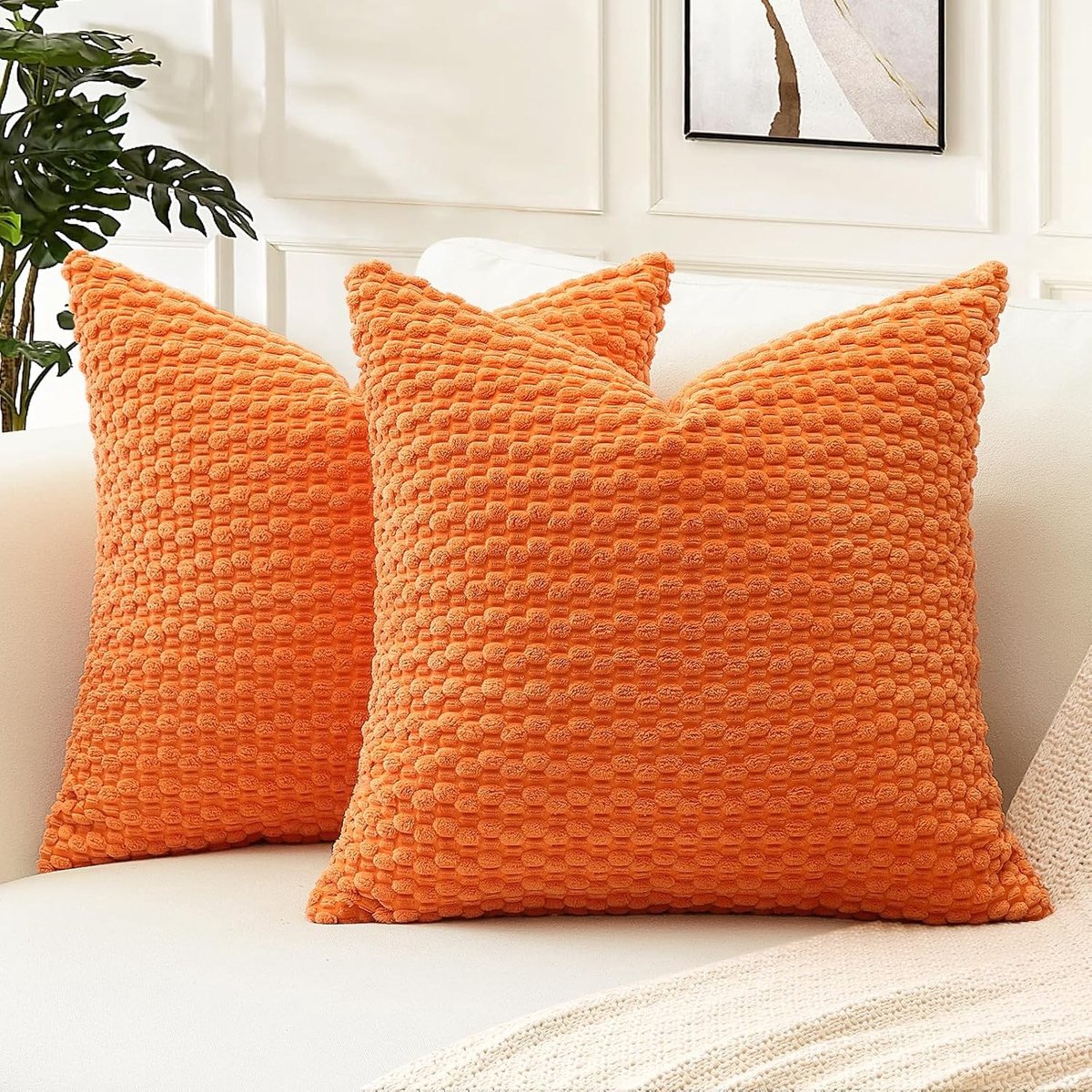 Decoratieve Corduroy Kussenhoezen voor Woonkamer en Slaapkamer - Zacht en Stijlvol - 18x18 Inch Oranje, Set van 2