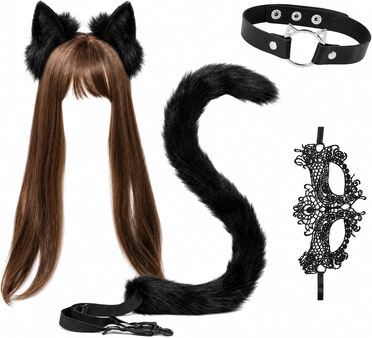Kattenoren Haarriem - Bont Cosplay Kostuum Dames Set - 4-delige set - Voor carnaval of themafeest - ShopVlot