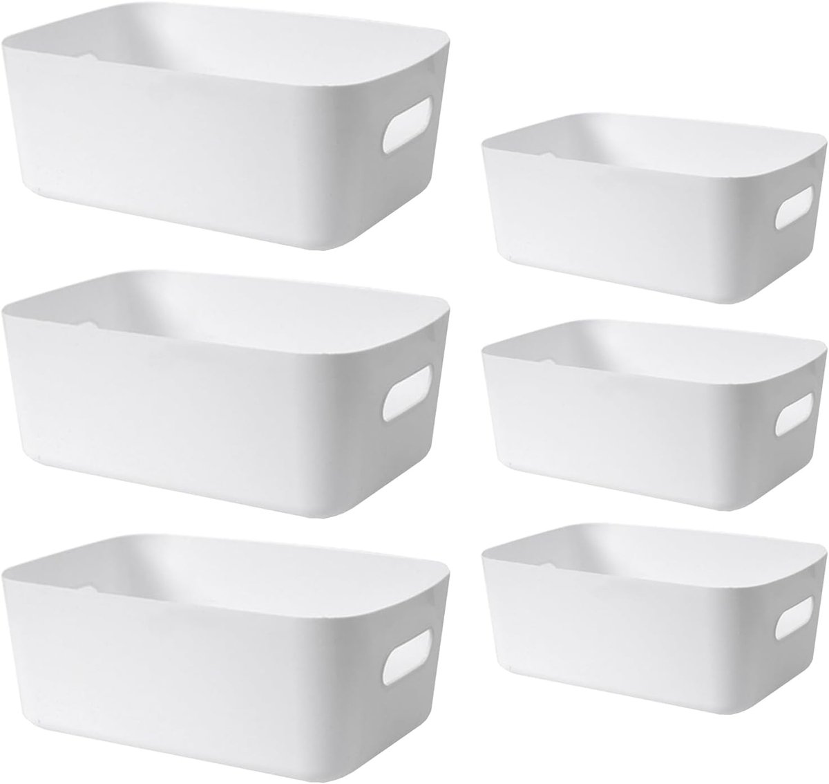 6 Stuks Opbergmanden kunststof, Kunststof Opbergmand met Handgrepen, voor planken, laden, wasgoed, kasten, plastic dozen, manden en containers(Wit)