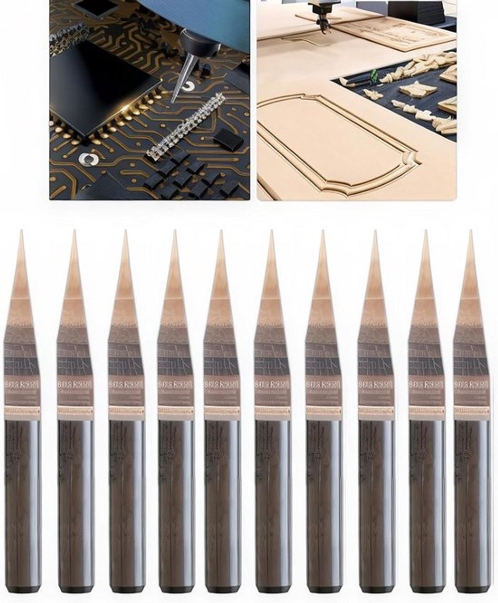 10 Stuks Carbide PCB Graveerstiften voor CNC Router 0.1mm 15 Graden