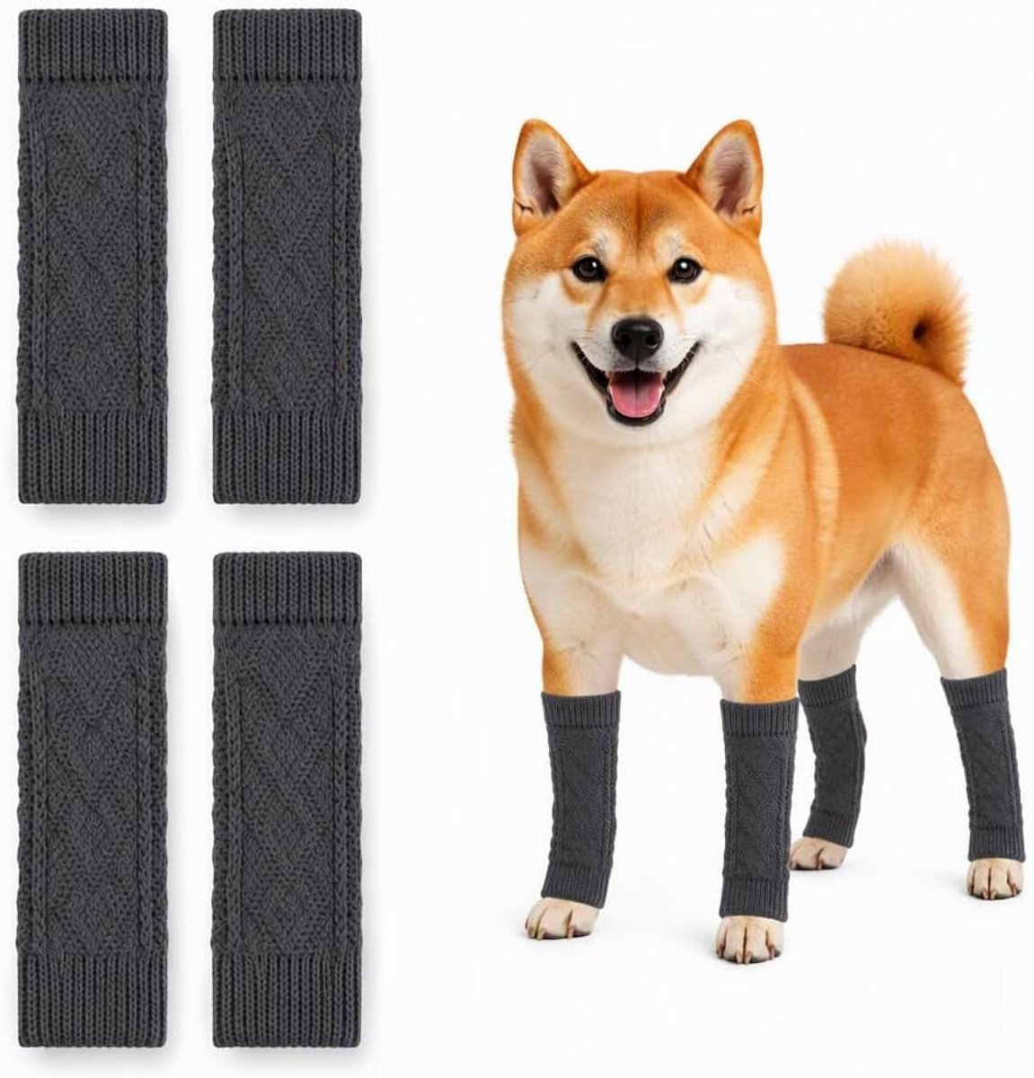 4 stuks beenwarmers voor honden, XL, elleboogbescherming, hond, gebreid, warm, hond, elleboogbescherming, heup- en gewrichtsverzorging, hondenbeenspalk, grijs