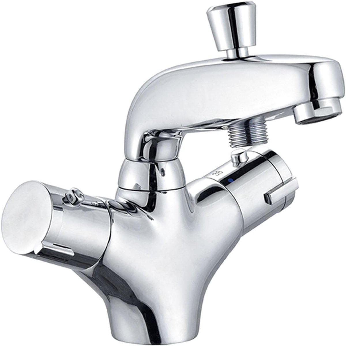Rousseau - Thermostatische mengkraan voor bad en douche Volga 2 - Snel vullen, Beveiliging tegen verbranding, Eco-Stop-knop - 168 (hoogte) x 134 (opbouw) mm - Chroom