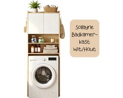 Solayne Kast - Badkamerkast - Wasmachinekast - Wasmachinekast met ombouw - 2 Open vakken & 2 Deuren - 65x24x185 cm - Hout/Wit