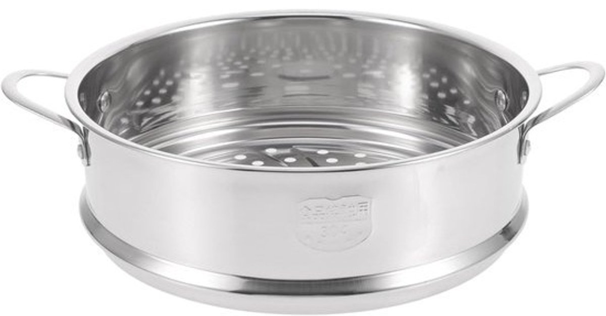 Stoommand Met Handgrepen - Roestvrij Staal Mand - Broodjes Stomen - Compact Ruimtebesparend - 20 Cm Diameter - Zilver