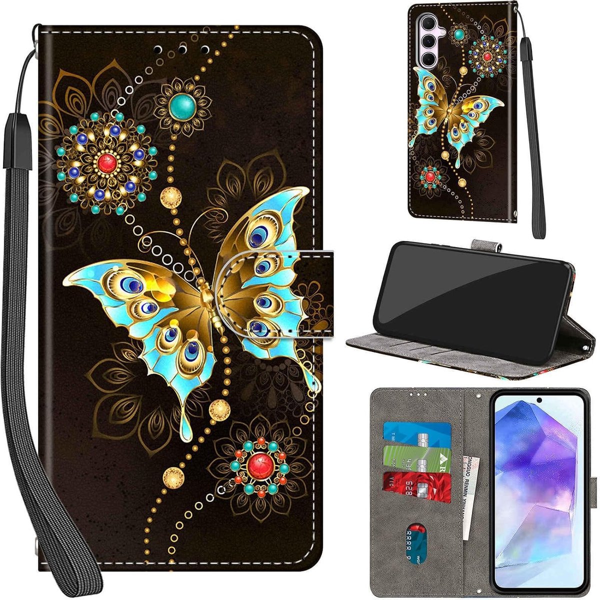 Hoesje voor Samsung Galaxy A55 5G, Groene vlinder