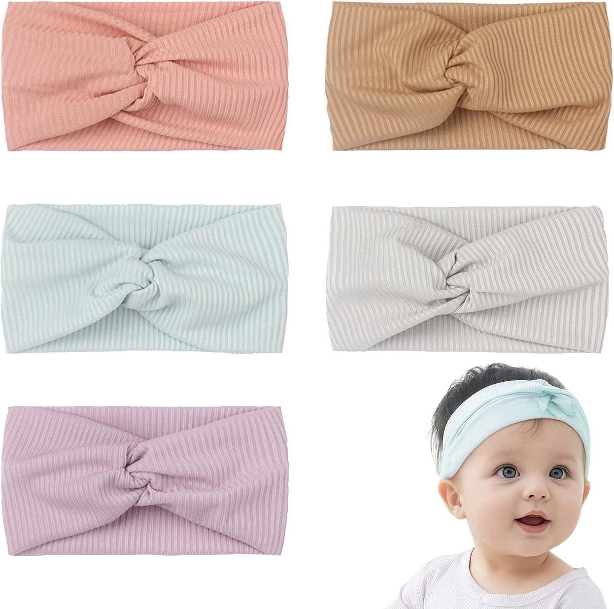 Set van 5 Fleece Haarbanden voor Kinderen - Verstelbare en Zachte Stoffen - Unisex in Pasteltinten - Perfect voor Dagelijks Gebruik en Fotoshoots