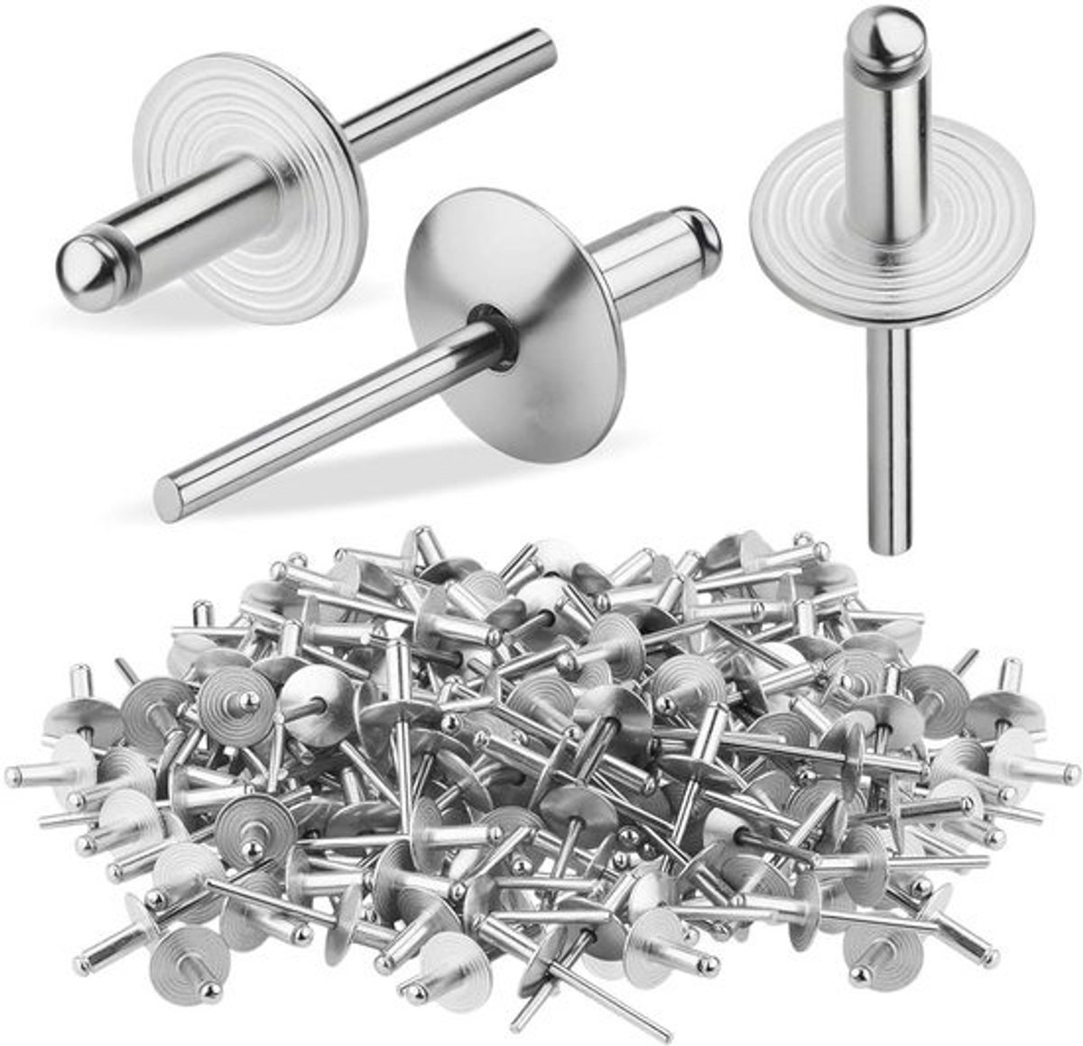 150x Aluminium Blindklinknagels 4.8x12mm Sets - Grote Flens en Koepelkop