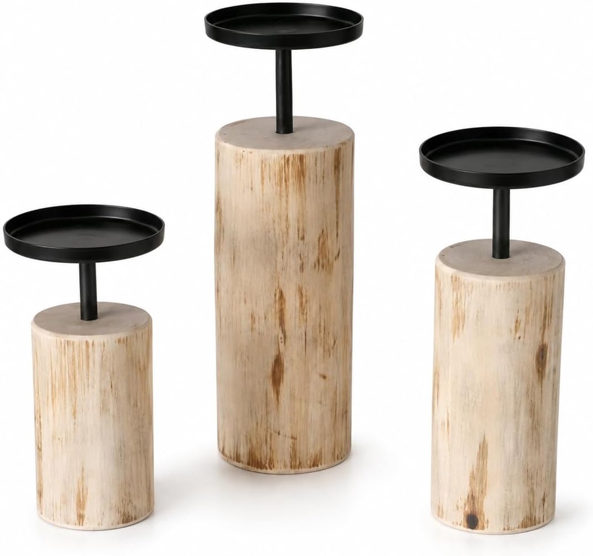 Set van 3 kandelaars kandelaar "Tempe" hout - H14 / 18,5 / 23,5 cm