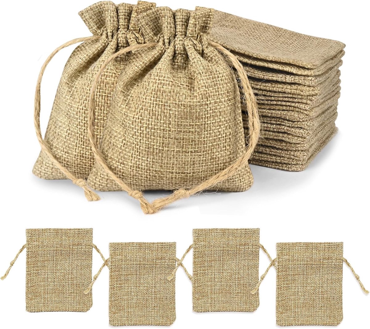 55 stuks kleine jutezakken met trekkoord (7x9cm) Bruine jute cadeauzakken met trekkoord voor kerstfeest, bruiloft en DIY Craft snoep verpakking