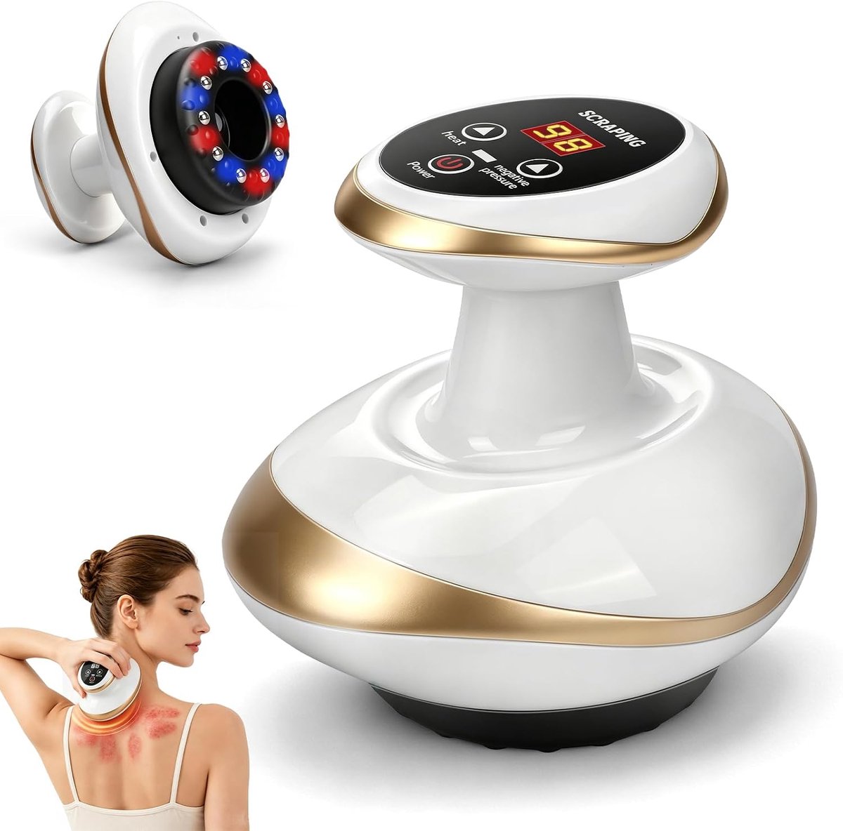 Massager, 4-in-1 massageapparaat met vacuümmassage, Gua Sha-massage, elektrisch cupping-apparaat, handmassageapparaat, rood licht en blauw licht, massageapparaat met 9 niveaus voor het hele