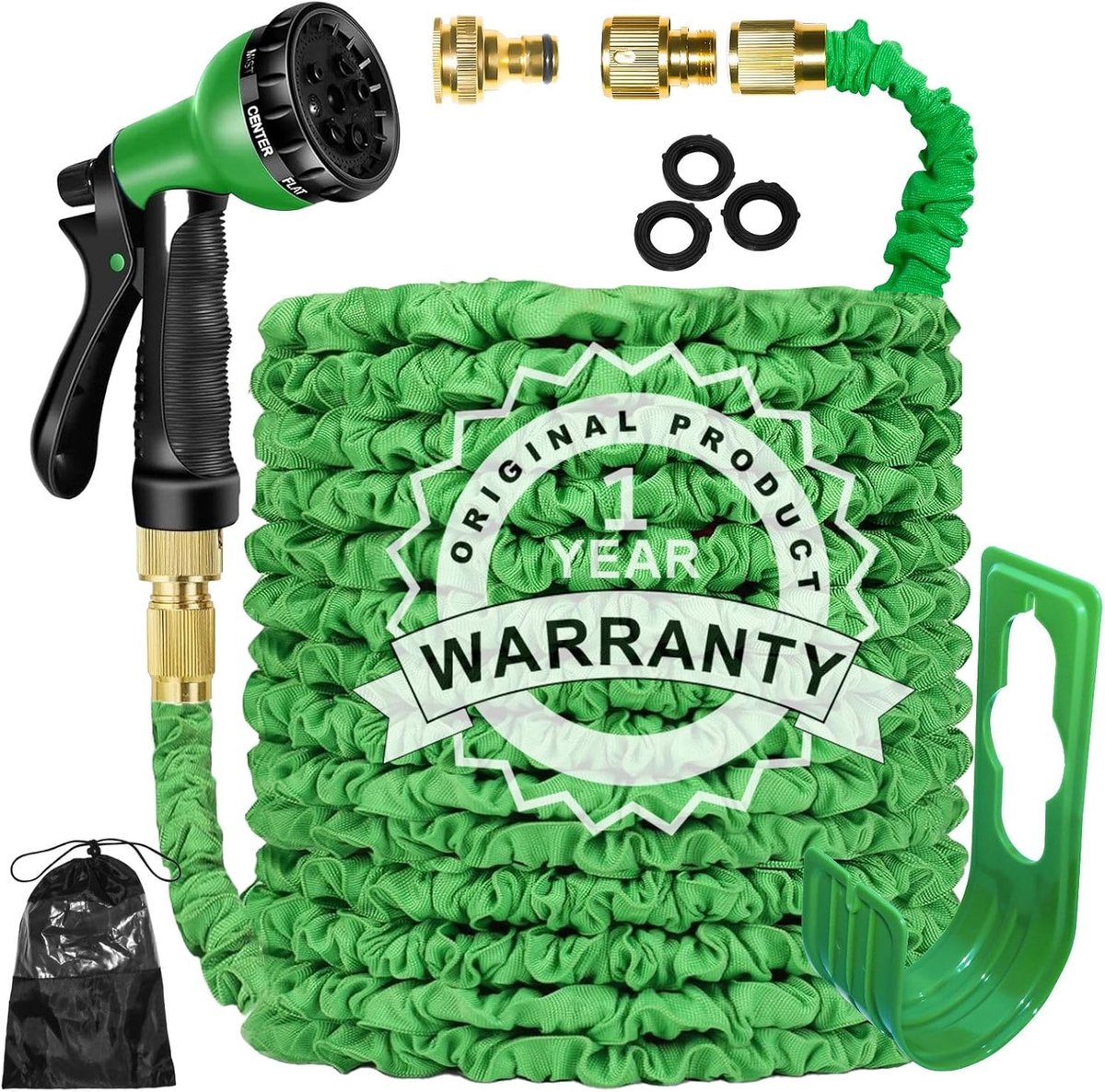 Tuinslangpijp 100FT 3 keer flexibel uitbreidende magische lichtgewicht waterslang anti-lekkage met 3/4 inch 1/2 inch massief messing fittingen 8 functies sproeikop (groen)