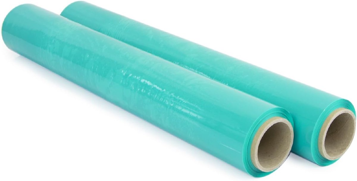 Verpakkingsfolie, 50 cm breed en rekbaar, tot 300 meter lengte, elastische folie, handmatig voor industriële verpakking (groen, 2)