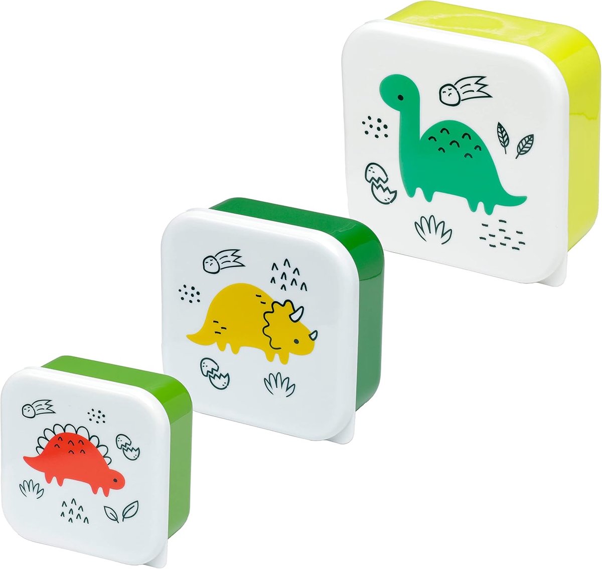 Dinosauria Jr Set van 3 broodtrommels, snackopslag, S/M/L, broodtrommel met meerdere vakken, kleine voedselcontainers, voor volwassenen en kinderen, broodtrommel voor meisjes, jongens