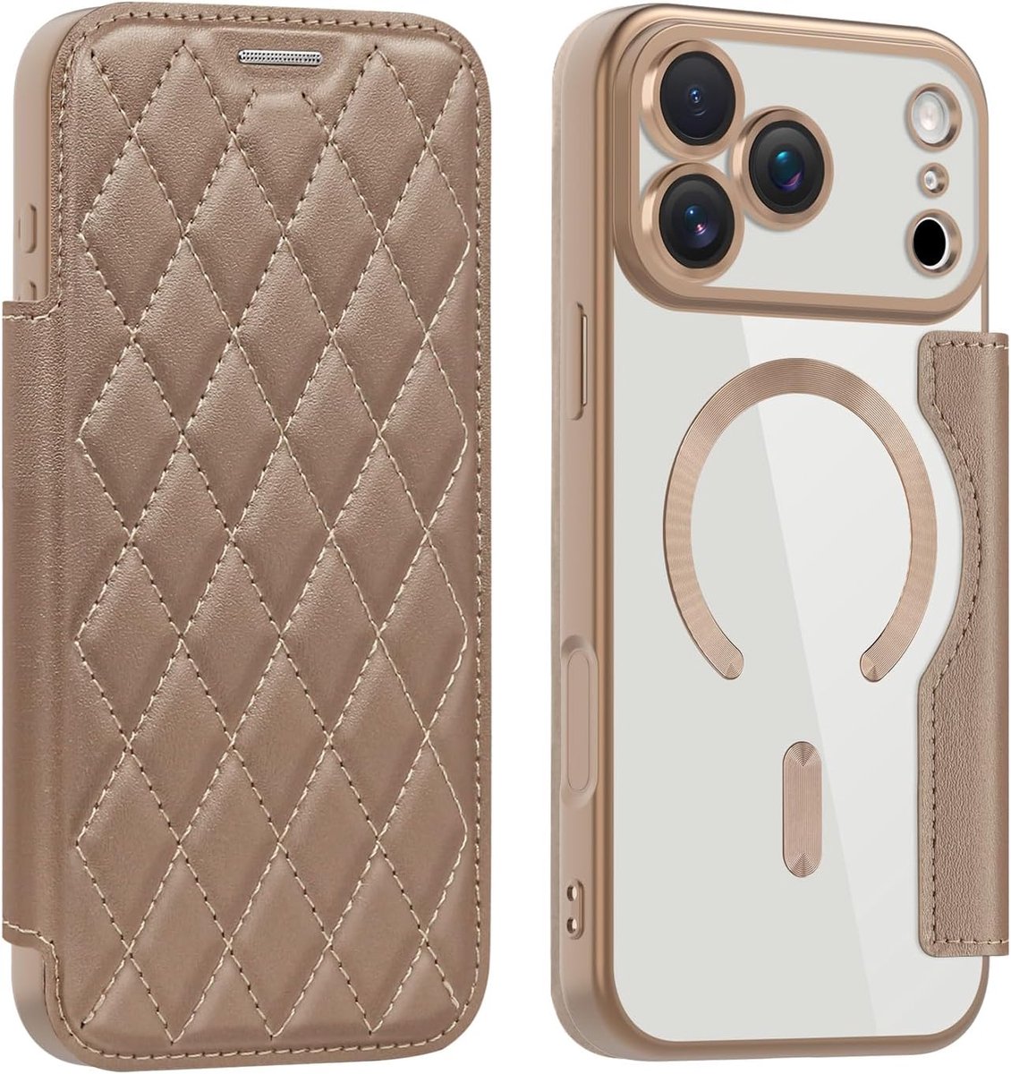 hoesje voor iPhone 17 Pro Max, PU-leren flipcover met kaartsleuf en RFID-bescherming, ondersteunt draadloos opladen, camerabescherming, transparant hoesje voor iPhone 17 Pro Max