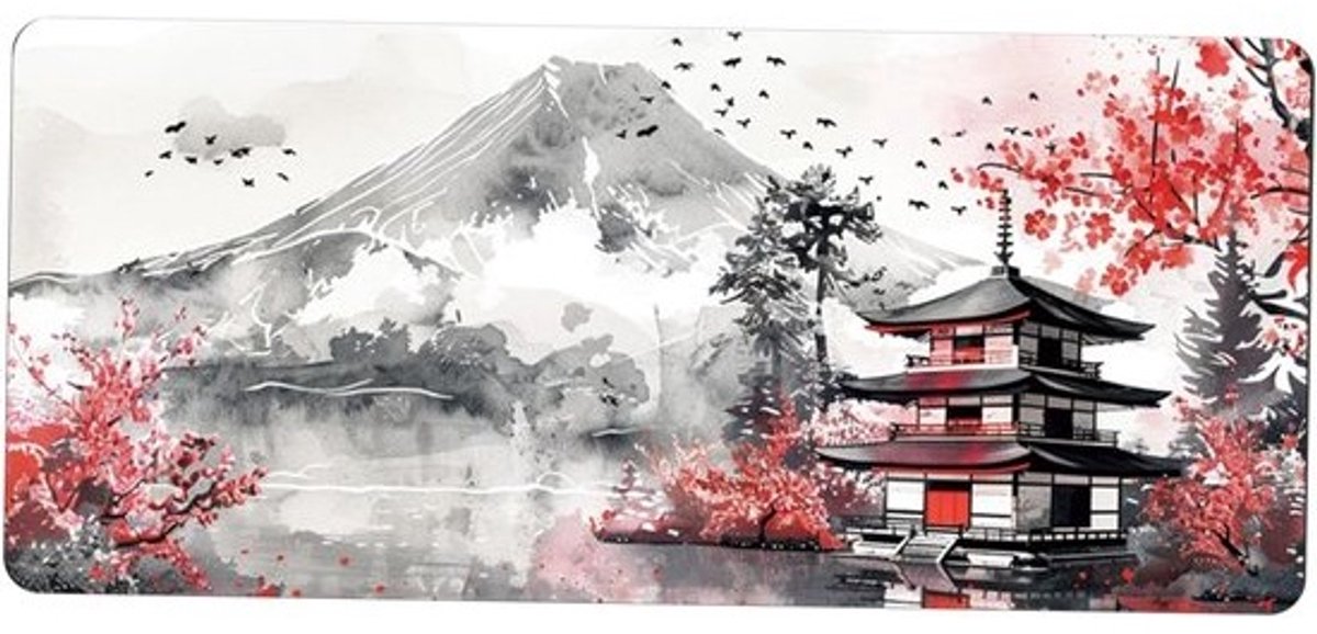 Cherry Blossom Muismat - Japanse Bureauonderlegger - Bureau Organisatie - Antislip Rubberen Basis - 30x80cm - Meerkleurig