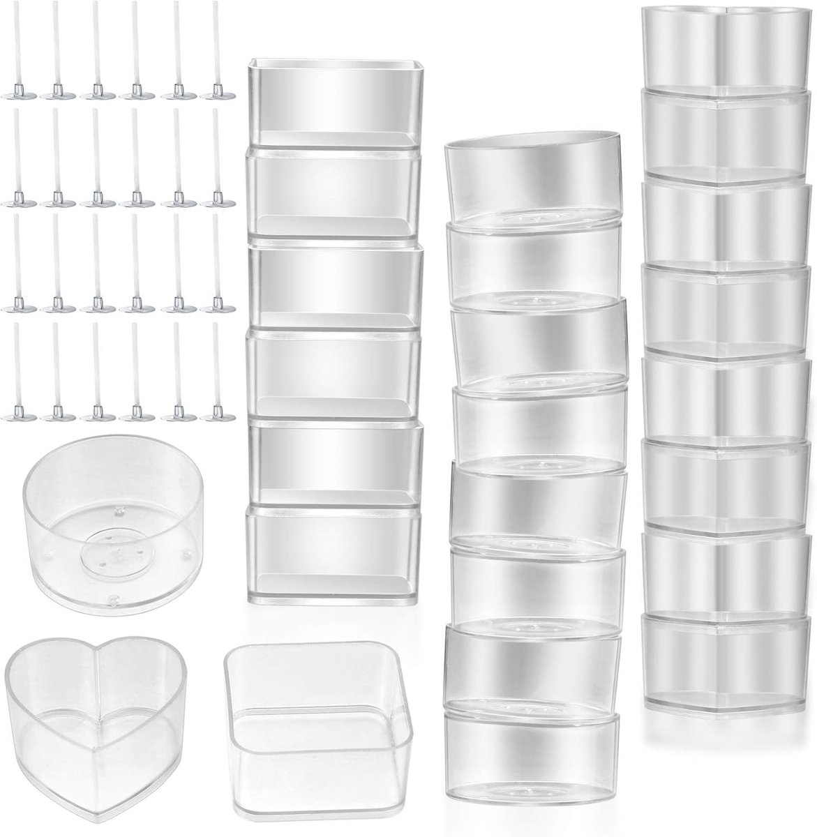 Set van 30 theelichtkaarsenhouders, 100 kaarslonten, kunststof, kaarsenhouders, blikjes, kaarsenmaken, set voor het maken van kaarsen