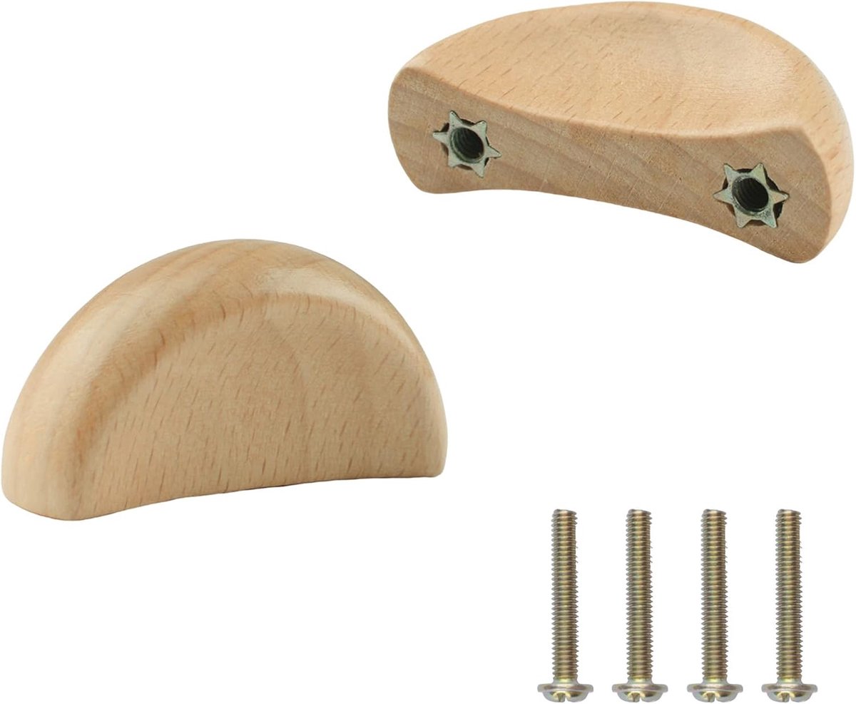 Dailygoods- Ladehandgrepen Halve Maan - 2 Stuks Houten - Beukenhout - Decoratieve Knoppen - Vingerrand Handgrepen - Duurzaam en Milieuvriendelijk - De