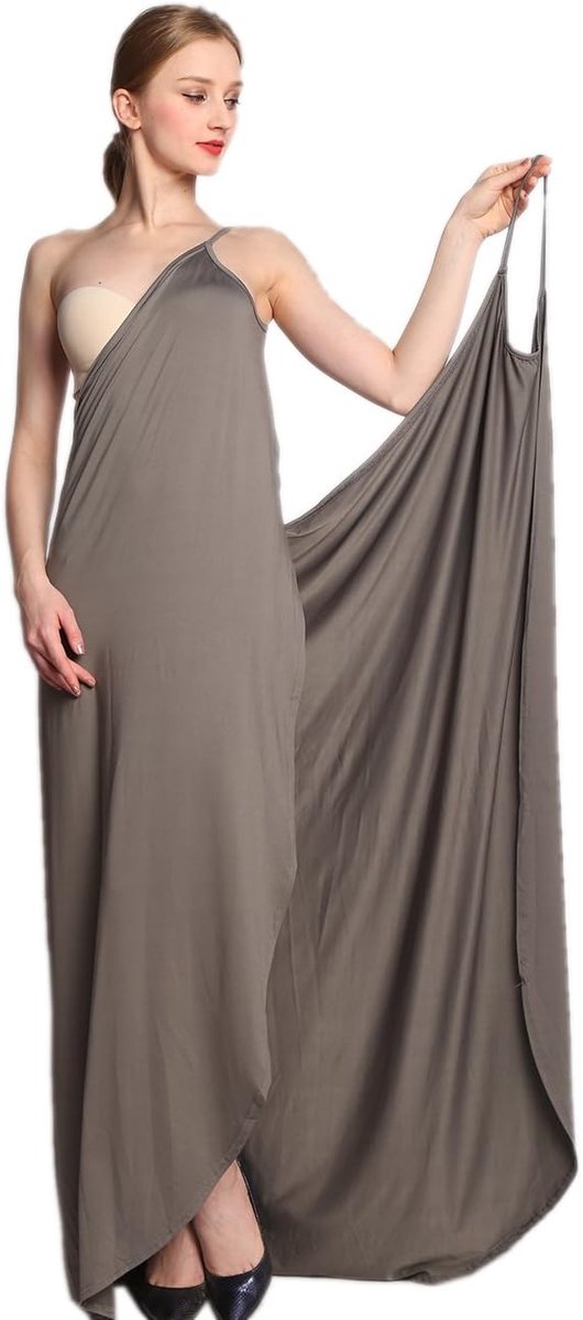 Dames zomer sexy V-hals spaghettibandjes rugvrij effen wikkeldoek sarong wrap vakantie lange strandjurk handdoek bikini cover up pareos S-XXL, grijs, XL