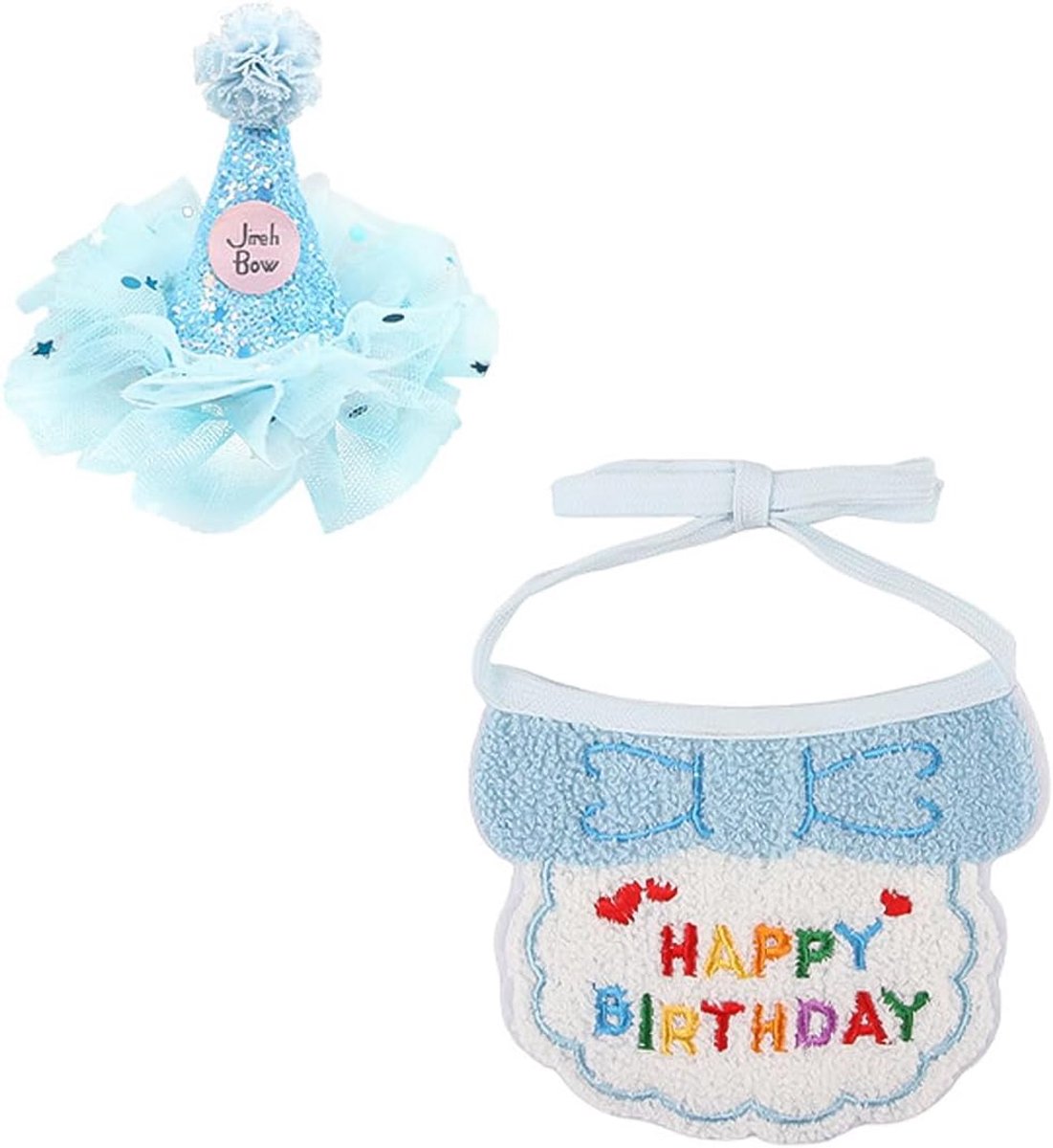 Dailygoods- Verjaardagsbandana handgeborduurd - Feestmuts - Dubbellaags materiaal - Kleurvast - Verstelbare nekband - Voor huisdieren tot 8 kg - Huisd
