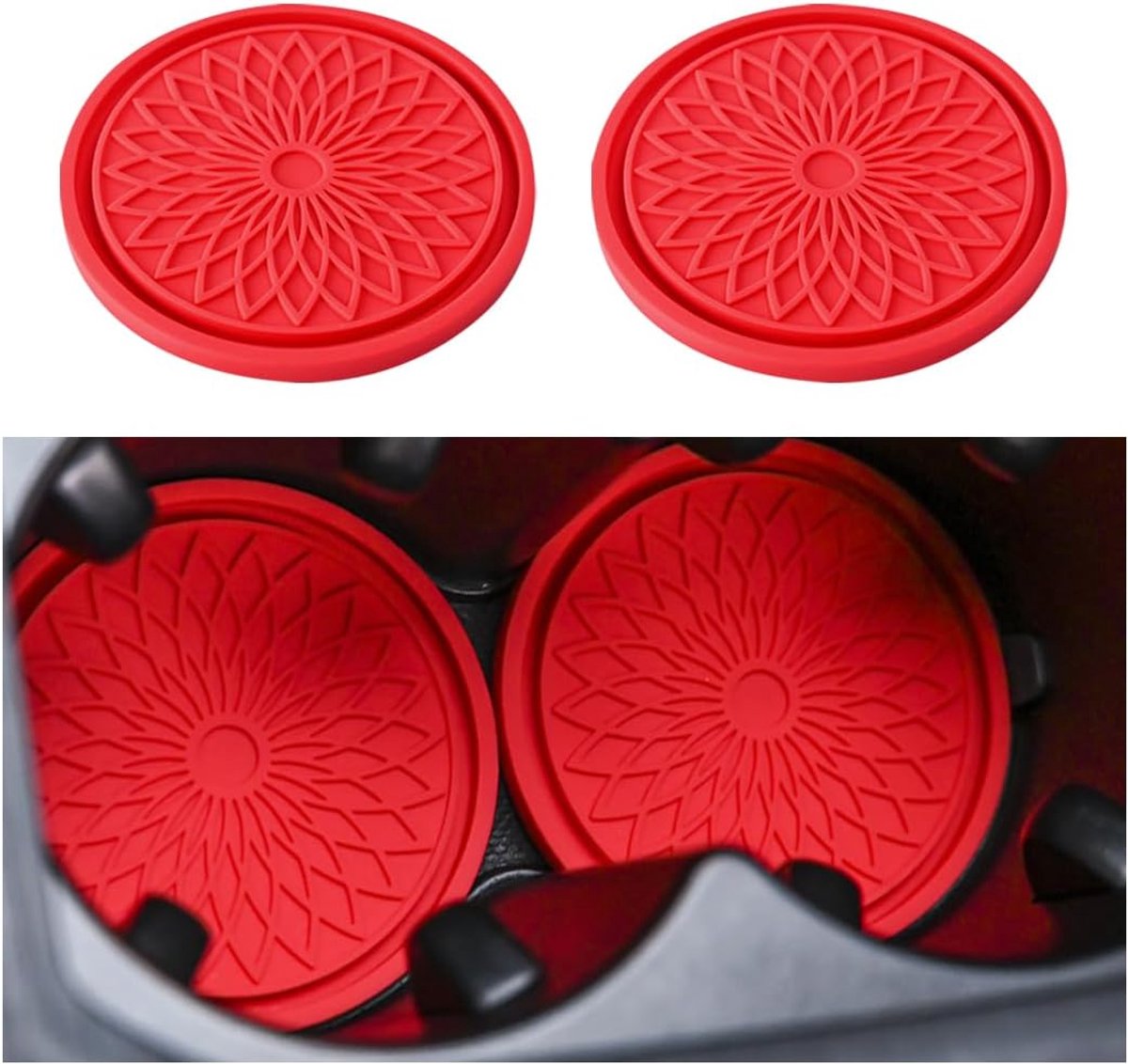 Dailygoods- Bekerhouder Auto - 2 Stuks - Antislip Siliconen - Universeel - Decoratief Accessoire - 7 x 0,5 cm - Duurzaam Materiaal - Autobekermat