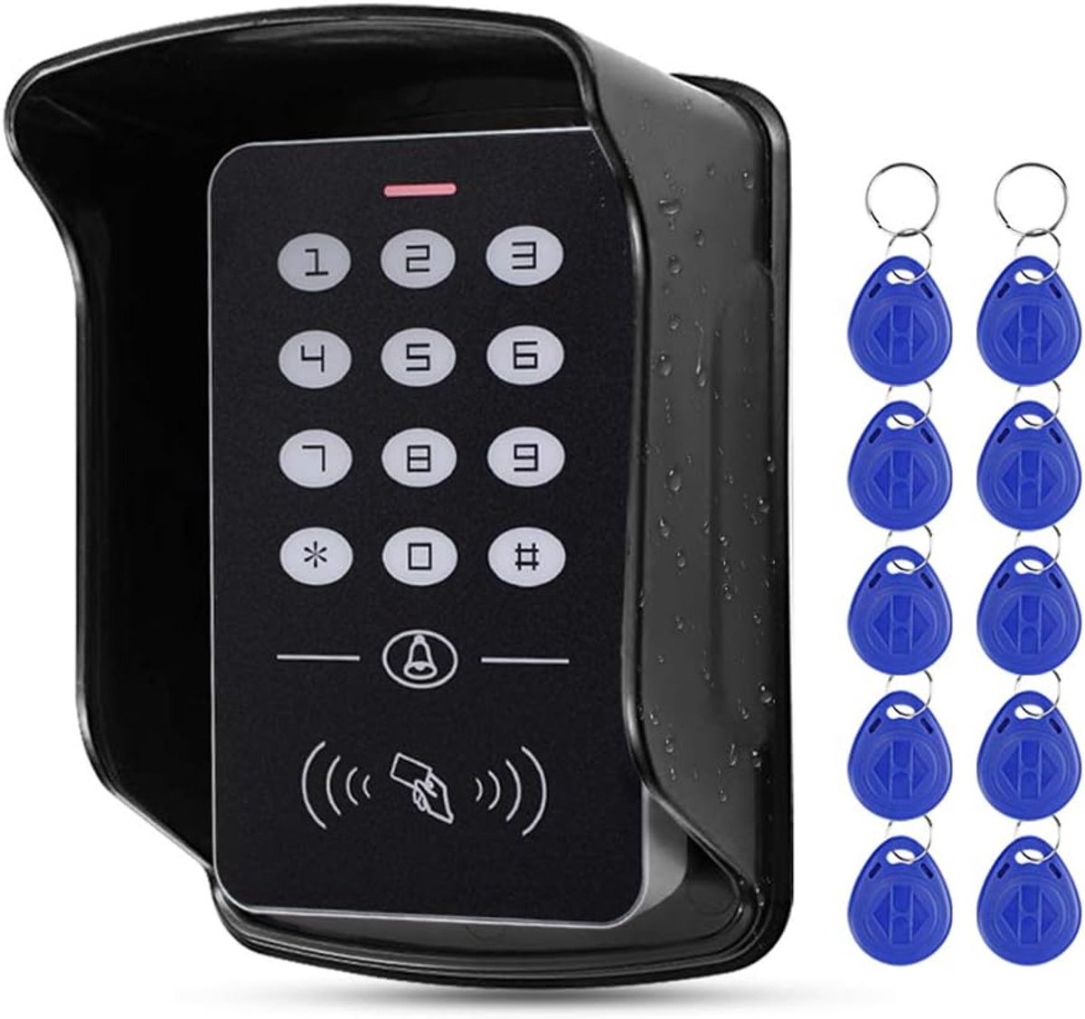 125KHz RFID Access Control Keypad Waterproof Cover Outdoor Access Controller Reader + 10pcs EM4100 Keychains Key fob for Home