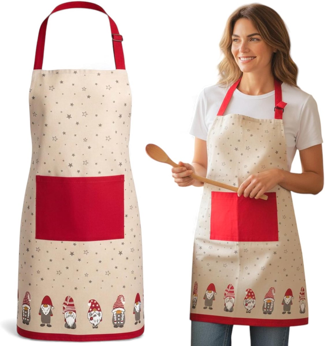 Dailygoods- Kerstschort 60 x 84 cm - Katoenen Schort - Kaboutermotief - Kerstdecoratie - Koken/Bakken - Modern Design - Keukenschort