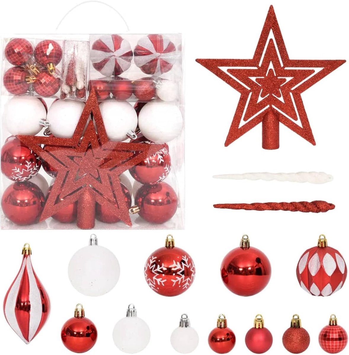 Kerstballen voor kerstboom, rood en wit, kerstballen, decoratieve ballen voor kerstboom, woondecoratie voor bruiloftsfeest