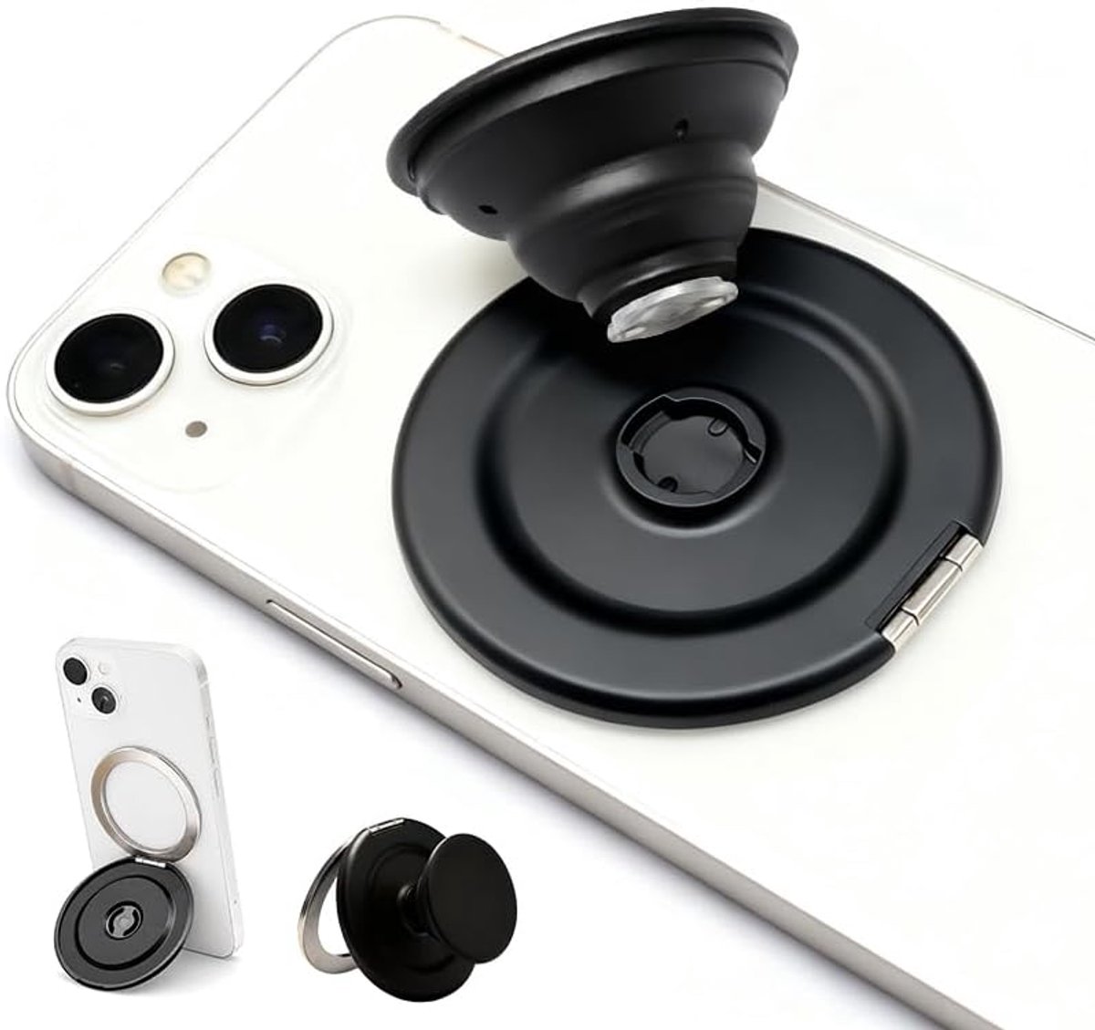 telefoonhouder, verbeterde versie, ondersteunt horizontale of verticale uitlijning, uittrekbare basis en handgreep voor iPhone 17/16/15/14/13/12/11 Pro Max, Android, wit