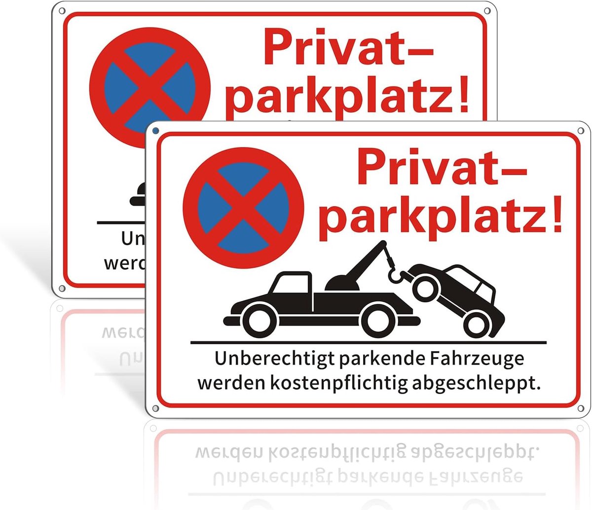 30 x 20 cm, waarschuwingsbord met sleepaanwijzing, reflecterende aluminiumplaat, uv-bestendig en roestvrij, voor privéterreinen, tuin, commercieel en wooncomplex (2 stuks)