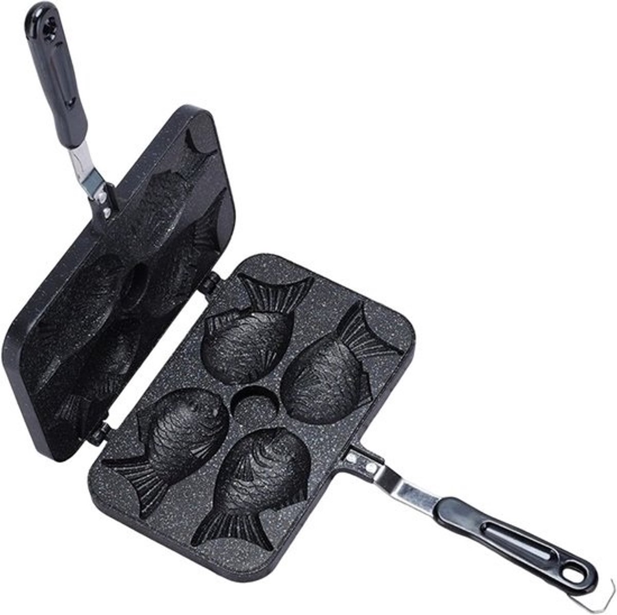 Wafelijzer - Visvormige pan - Lekkere Snacks Maken - Dubbelzijdig Verwarmd - 375 x 24 cm - Zwart