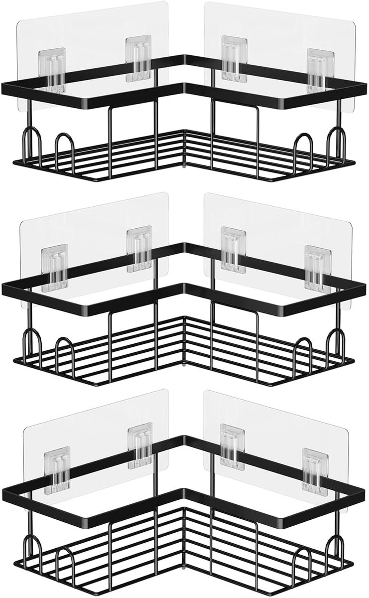 Doucheplank Zonder Boren, Zelfklevend Hoekdouche Caddy, 3 Stuks