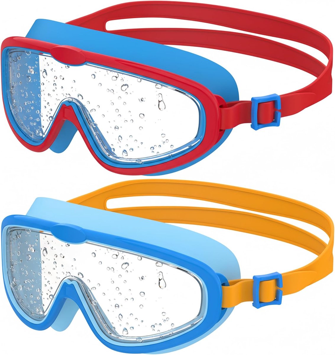 2 stuks kinderzwembril met groot frame, helder zicht, anti-condens, duikbril, uv-bescherming, snelverstelling, siliconen afdichtring, uniseks zwembril voor kinderen en jongeren van 3 tot 14