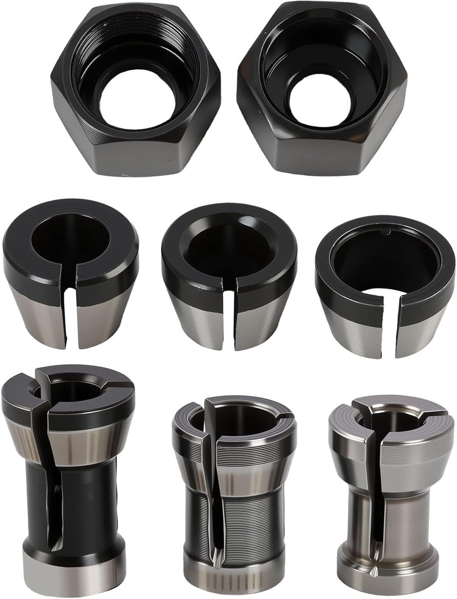 8 stuks adapterklemmen, klemklemmen voor bovenfrees en graveermachine, boorhouder 6 mm, 6,35 mm, 8 mm en 2 moeren voor frees, bovenfrees en elektrisch gereedschap, compatibel met Einhell, Katsu
