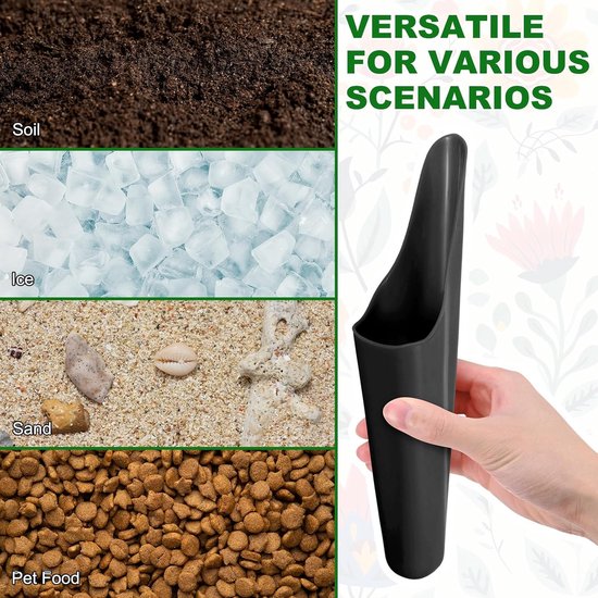 METERXITY Set van 2 bonsai grondschepjes, plastic tuingrond scheppen emmer schop potschoppen voor verplanting/bloemen planten/planten succulent, kleurrijk klein tuingereedschap [zwart] — afbeelding 3