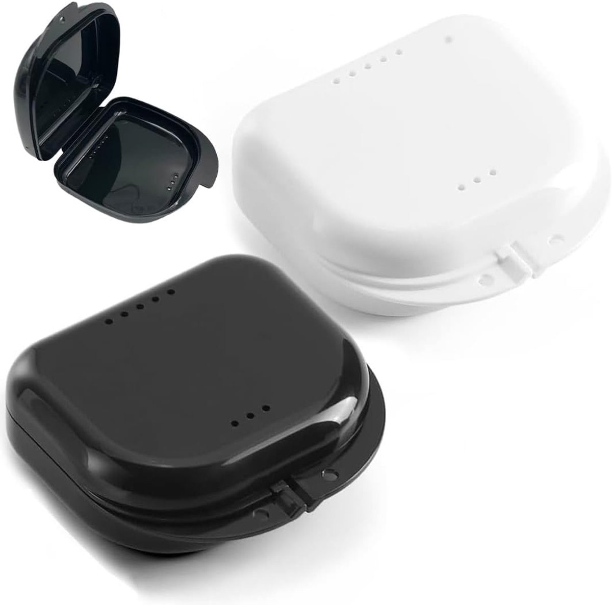 2 stuks tandverzorgingsdoos van kunststof, tandprothesenhouder, beschermhoes voor tandvleesbescherming, voor tandprothesen, tandverzorging, tanddispenser, orthodontie (zwart + wit)